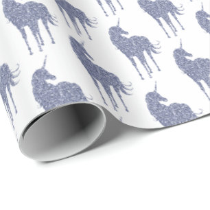 Papel De Regalo Purpurina morado de unicornio