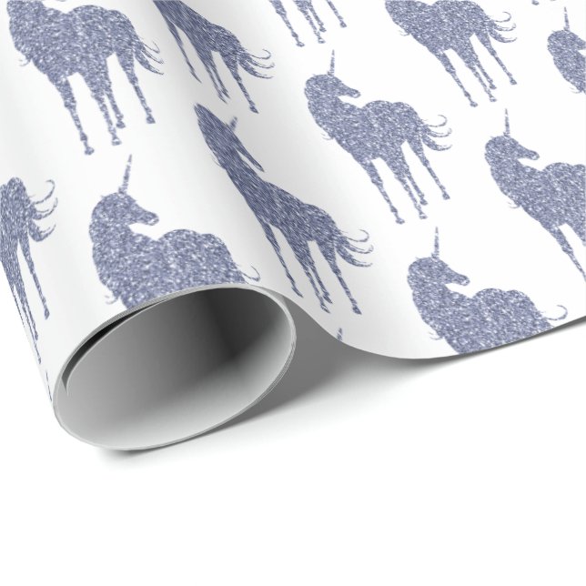 Papel De Regalo Purpurina morado de unicornio (Esquina del rollo)