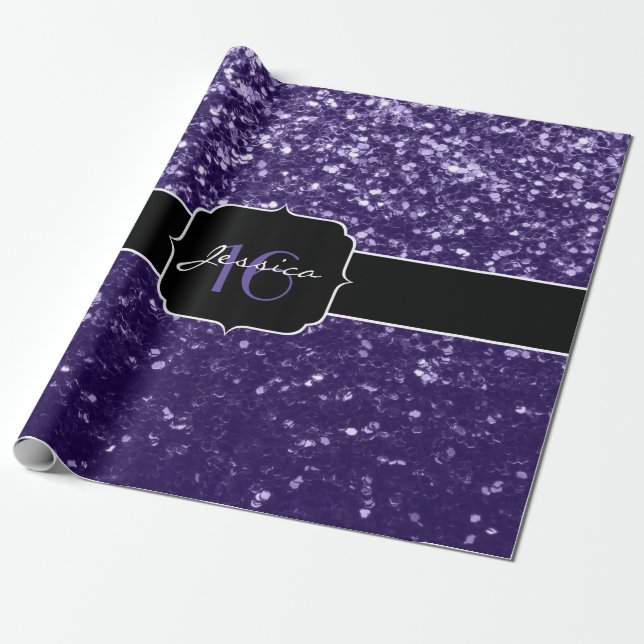 Papel De Regalo Purpurina morado ultravioleta oscuro chispa dulce  (Desenrollado)