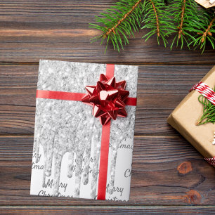 Papel De Regalo Purpurina Navidades brillantes de plata Navidad