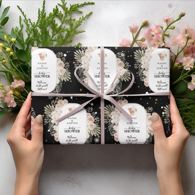 Papel De Regalo Purpurina negro de Baby Shower simple pero lindo (Subido por el creador)