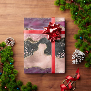 Papel De Regalo Purpurina negro de oro de oro rosa de borgoña de R