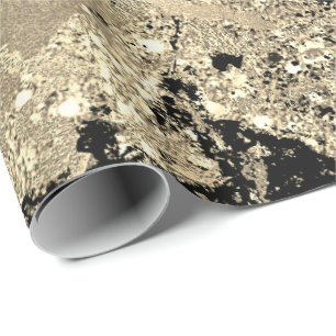 Papel De Regalo Purpurina negro oro Marble Glam Resumen metálico