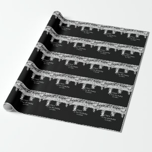 Papel De Regalo Purpurina negro plateado añadir nombre fecha de cu
