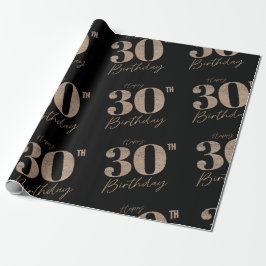 Papel De Regalo Purpurina negro y oro número 30 cumpleaños