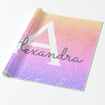 Papel De Regalo Purpurina Pastel Arcoiris y Monograma de espuma<br><div class="desc">Oro, púrpura y rosa Pastel Arcoiris Ombre Faux Purpurina y Esparkle Elegant Gift Papel de envolver. Este papel de envoltura de regalo puede ser personalizado para incluir su nombre inicial y el nombre de pila para un paquete de regalo para un Chica Baby Shower, una ducha de novia, una fiesta...</div>