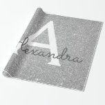 Papel De Regalo Purpurina plateado de lujo y monograma espumoso<br><div class="desc">Lujoso Purpurina de Faux Plata y elegante Papel para envolver de regalo. Este papel de envoltura de regalo puede ser personalizado para incluir su nombre inicial y el nombre de pila para un paquete de regalo para un Chica Baby Shower, una ducha de novia, una fiesta de soltera o una...</div>