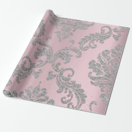 Papel De Regalo Purpurina plateado metálico real Damask Pink