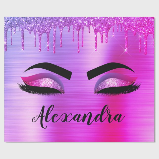 Papel De Regalo Purpurina púrpura Esparkle Eyelashes Monograma Nom (Superficie plana)