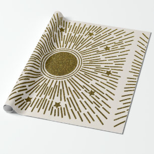 Papel De Regalo Purpurina retro, sol dorado con rayos