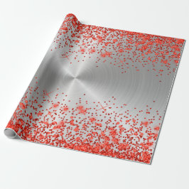 Papel De Regalo Purpurina rojo metálico plateado de moda
