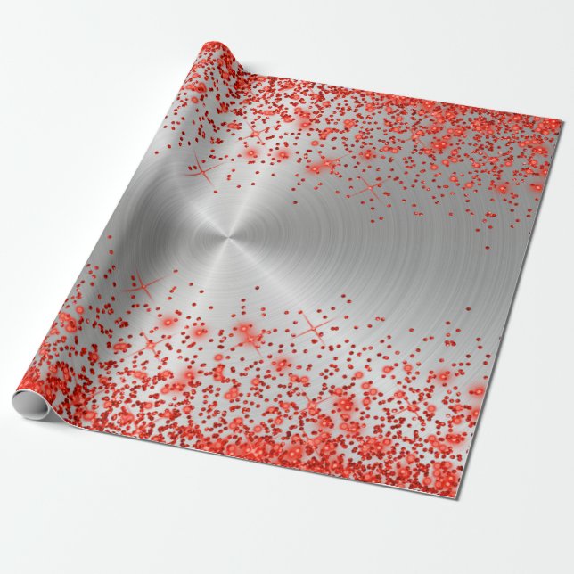 Papel De Regalo Purpurina rojo metálico plateado de moda (Desenrollado)