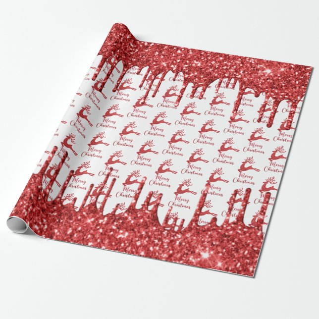Papel De Regalo Purpurina rojo reno - Feliz Navidad (Desenrollado)