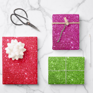 Papel de Regalo Purpurina Rojo Rosa Verde - Envolt