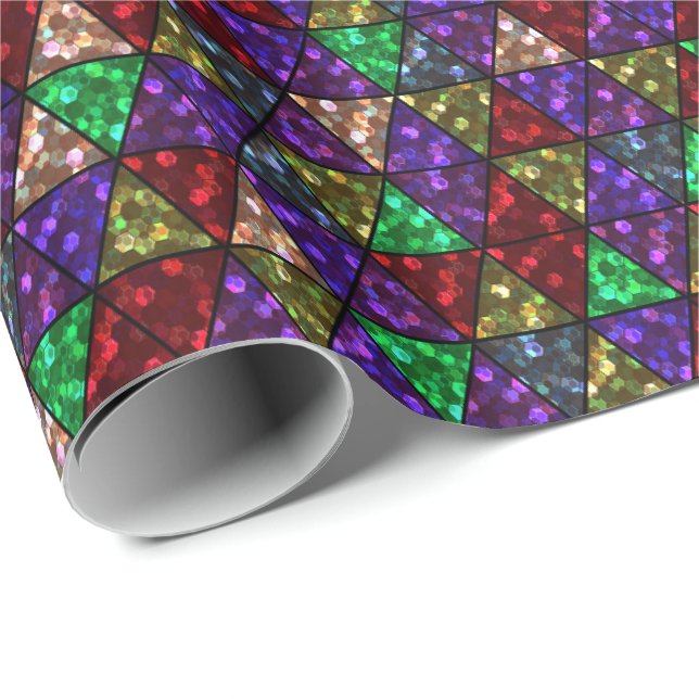 Papel De Regalo Purpurina. Rojo, verde, morado. (Esquina del rollo)