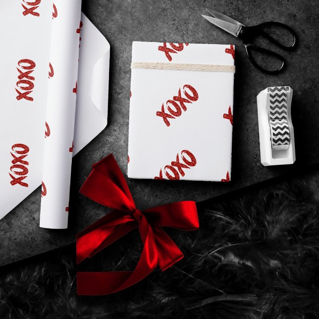 Papel De Regalo Purpurina rojo XOXO | Glam Brushstrot Hug and Kiss (Subido por el creador)