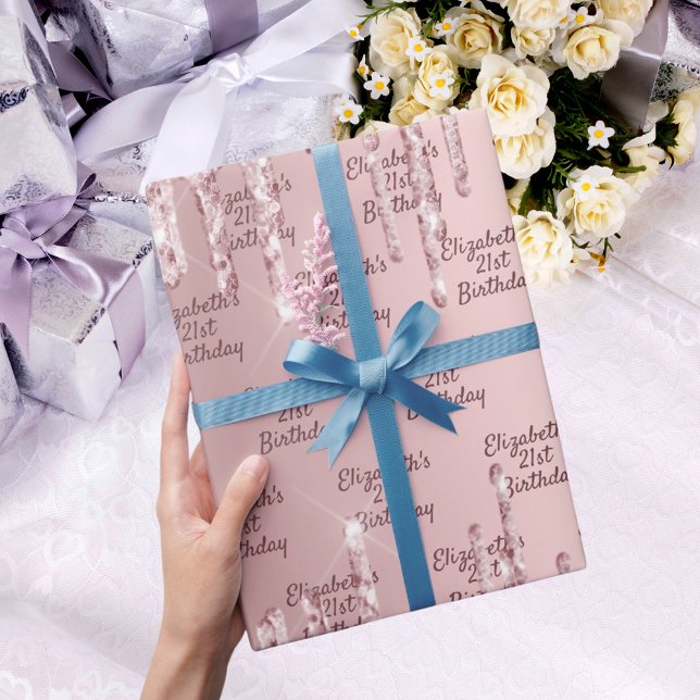 Papel De Regalo Purpurina rosa de cumpleaños gotea polvoriento mon (Subido por el creador)