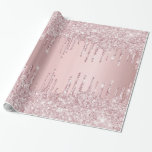 Papel De Regalo Purpurina rosa de cumpleaños gotea rosa polvorient<br><div class="desc">Elegante,  clásico,  glamuroso y femenino estilo fiesta de sábanas. Un rosa polvoriento y giratorio,  un fondo degradado rosado decorado con tonalidades purpurinas,  pinturas que gotean. Perfecto para un regalo de cumpleaños de chica.</div>