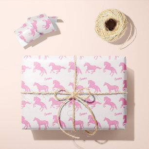 Papel De Regalo Purpurina Rosa Patrón de Caballo Niña Pequeña Nomb