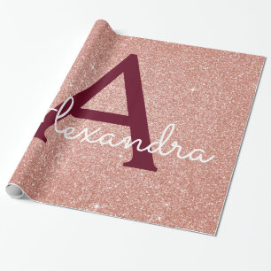 Papel De Regalo Purpurina Rosa Rosa Dorado Borgoña Esparkle Monogr