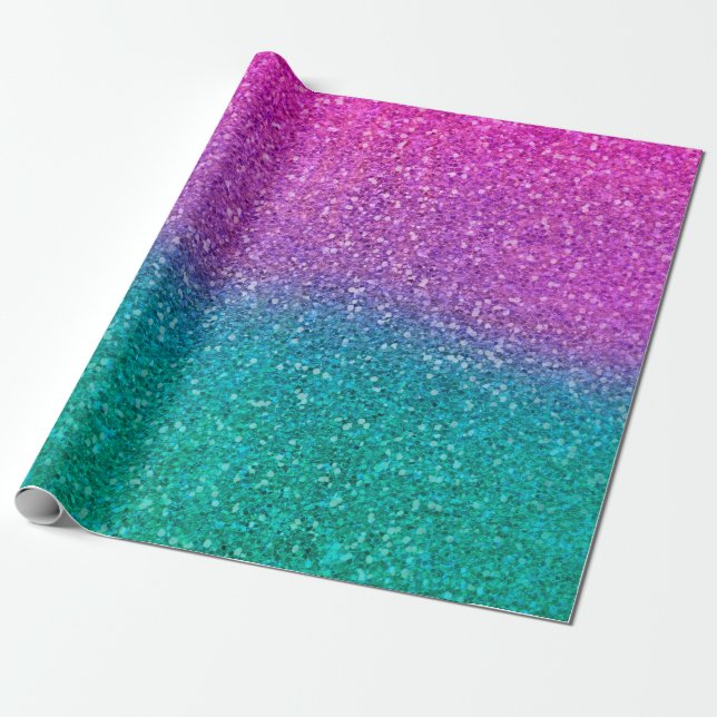 Papel De Regalo Purpurina rosa Verde azulado Aqua Blue & Purple Sp (Desenrollado)