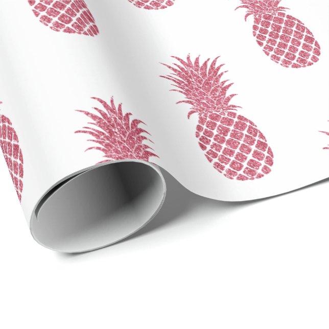 Papel De Regalo Purpurina rosado de piña tropical (Esquina del rollo)