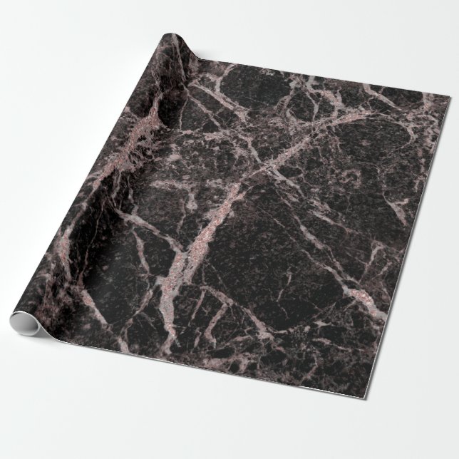 Papel De Regalo Purpurina rosado negro y Rosa Marble Glam trendy (Desenrollado)