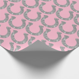 Papel De Regalo Purpurina rosado plateado Cute Glam Horseshoe