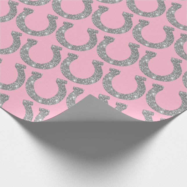 Papel De Regalo Purpurina rosado plateado Cute Glam Horseshoe (Esquina)