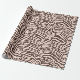 Papel De Regalo Purpurina Rubor Peach Chocolate Brown Zebra