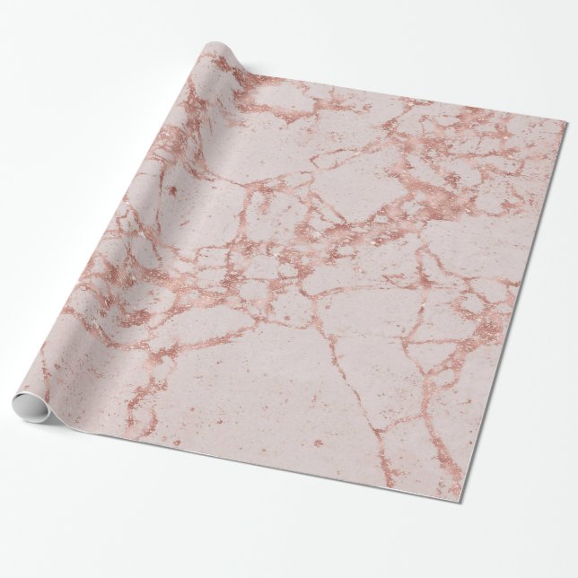 Papel De Regalo Purpurina Rubor Rosa  Marble Glossy (Desenrollado)