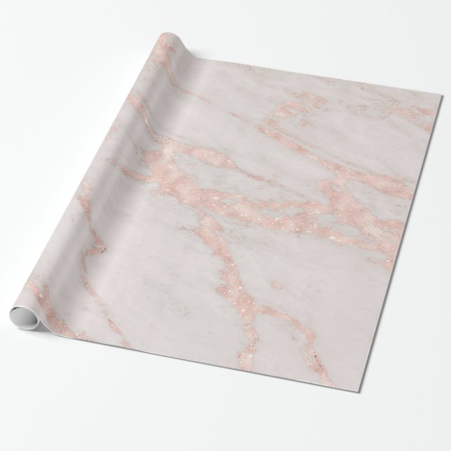 Papel De Regalo Purpurina Rubor rosa Rosa Marble Glossy (Desenrollado)