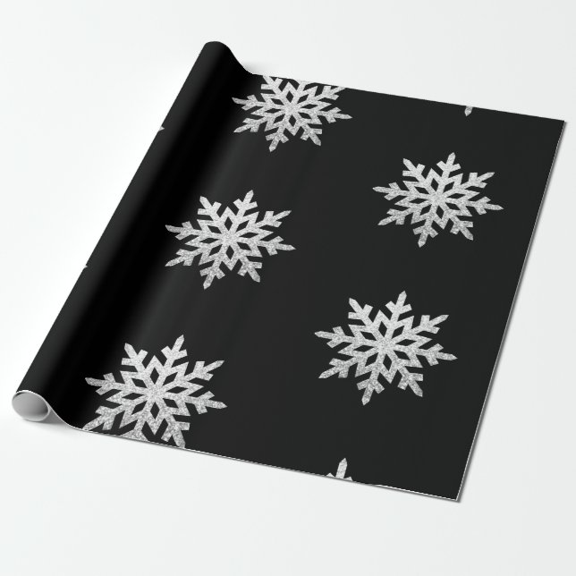 Papel De Regalo Purpurina Silver Snowflake (Desenrollado)