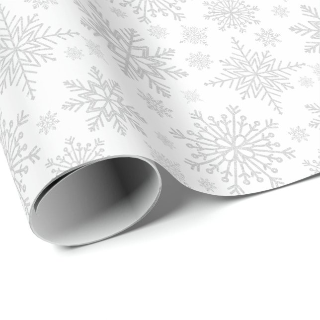 Papel De Regalo Purpurina Silver Snowflakes (Esquina del rollo)