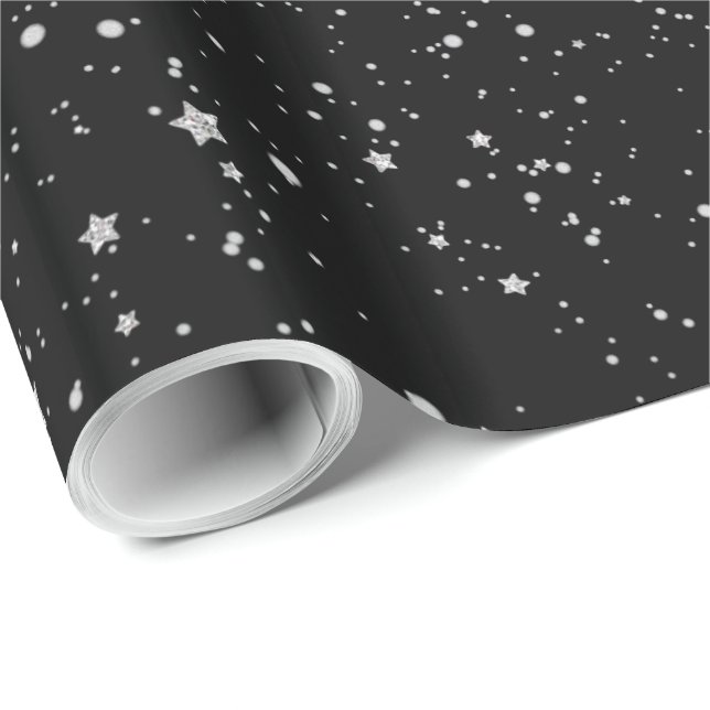 Papel De Regalo Purpurina Stars2 - Negro de plata (Esquina del rollo)