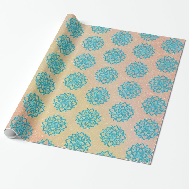 Papel De Regalo Purpurina Turquesa Mandala (Desenrollado)