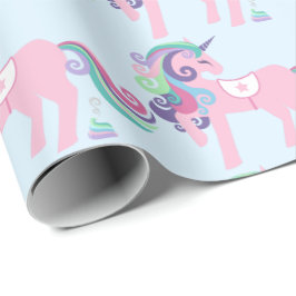 Papel De Regalo Purpurina unicornio de espárragos, azul de canto f