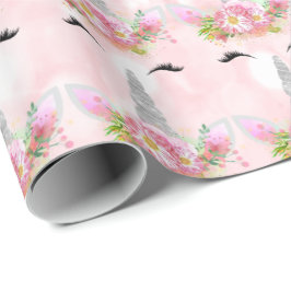 Papel De Regalo Purpurina unicornio esparkl floral rosa