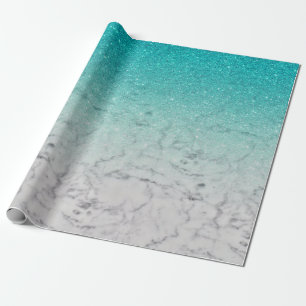 Papel De Regalo Purpurina Verde azulado de moda Ombre White Marble