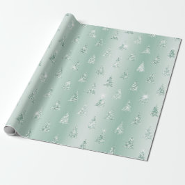 Papel De Regalo Purpurina verde de la menta esparce árboles de Nav