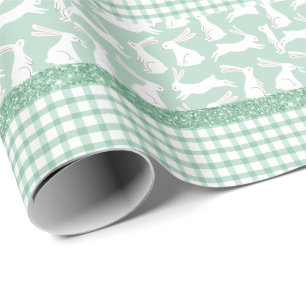 Papel De Regalo Purpurina Verde Gingham Plaid Rabbits