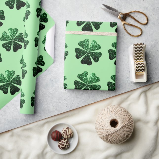 Papel De Regalo Purpurina verde oscuro destello Shamrock Clover pa (Artesanía)