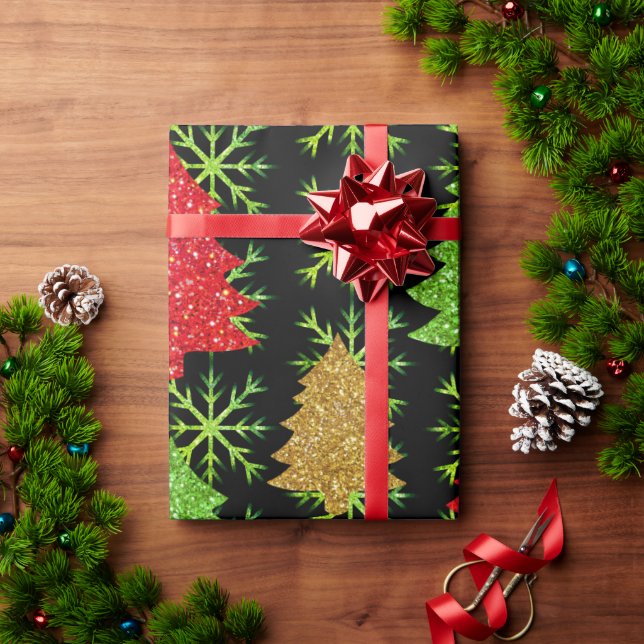 Papel De Regalo purpurinas navidades y copos de nieve dorados (Regalo de vacaciones)