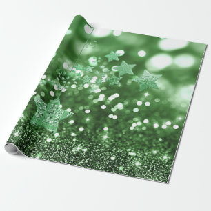 Papel De Regalo Purpurinas y estrellas de imitación de Bokeh Verde