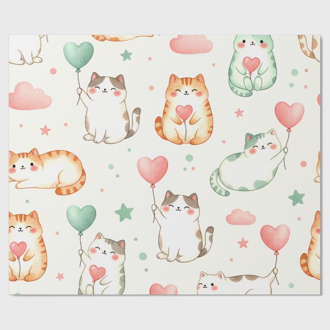 Papel De Regalo Purrfect Love Parade – Cats & Heart Balloons (Superficie plana)