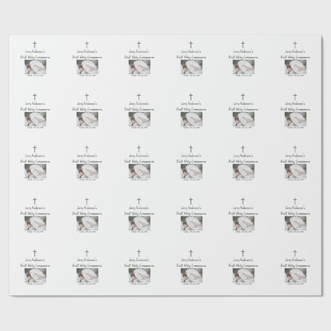 Papel De Regalo QR mínimo de la primera comunión santa católica (Superficie plana)