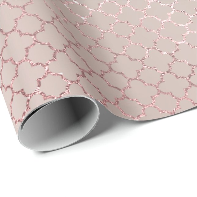 Papel De Regalo Quatrefoil Glam Rosa Rosa Dorado Rubor Bridal Brid (Esquina del rollo)