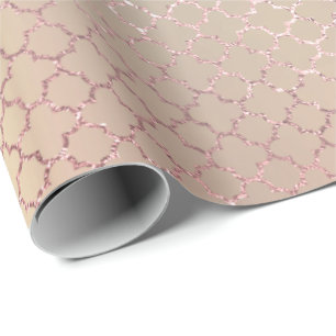 Papel De Regalo Quatrefoil Glam Rosa Rosa Rosa Dorado Rubor Peach 