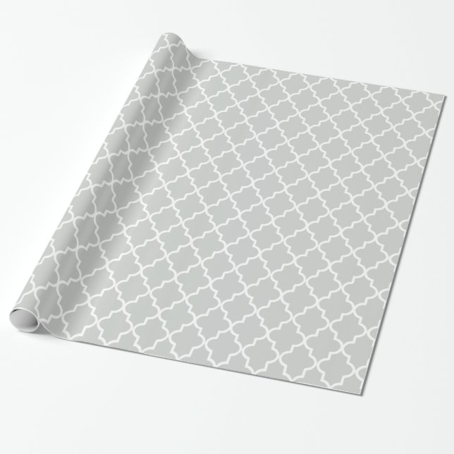Papel De Regalo Quatrefoil marroquí blanco y gris claro moderno (Desenrollado)
