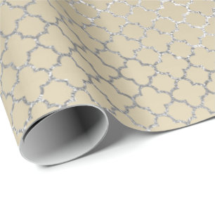 Papel De Regalo Quatrefoil Silver Glam Art Deco Marfil Brillo